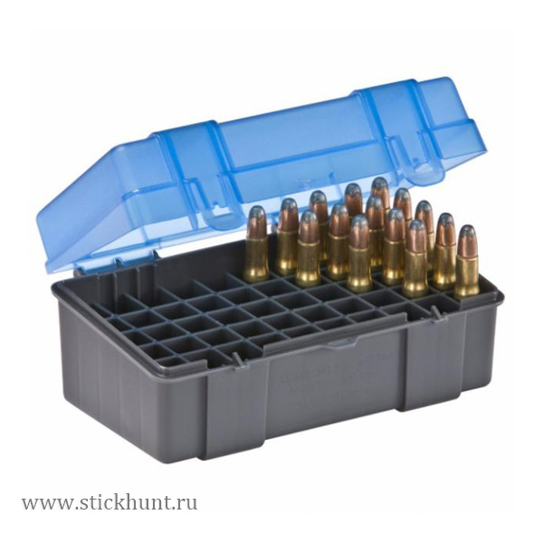 Коробка Plano 1228-50 для хранения 50 патронов .22-250, .250 Savage, .30-30 Win, .32 Win калибра Синий