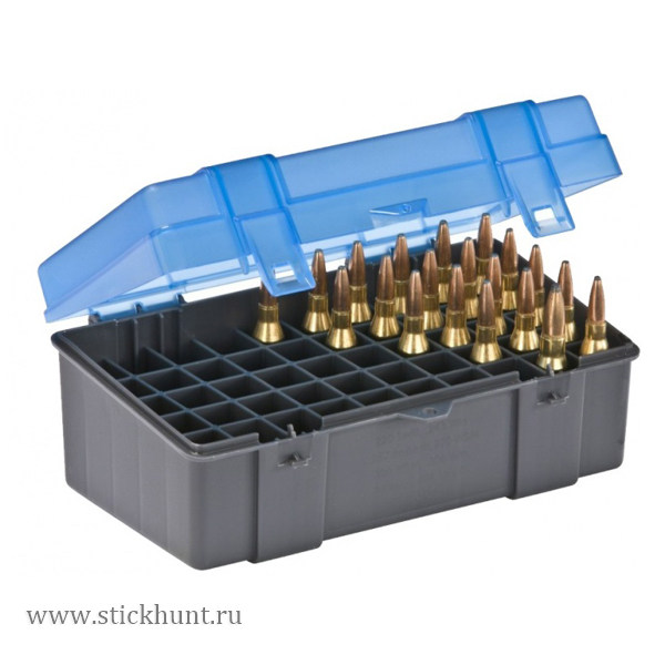 Коробка Plano 1229-50 для хранения 50 патронов .220 Swift, .243 Win, .257, .270 WSM, .300 WSM, .308 Win калибра Синий