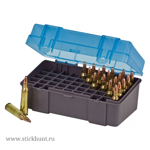 Коробка Plano 1230-50 для хранения 50 патронов .30-06, 7 мм Mag, .25-06 Rem, .270, .280 Rem, .338 WinMag, .340 WbyMag калибра Синий