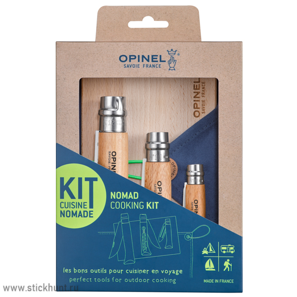 Набор ножей Opinel Nomad Cooking Kit: №10/12/6 с доской и полотенцем, бук