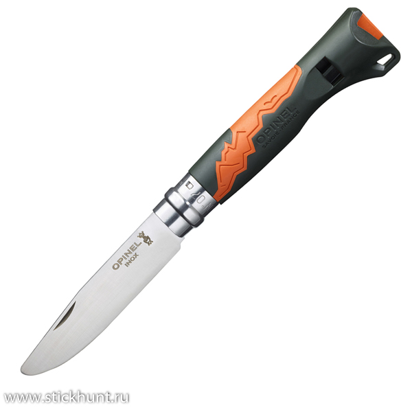 Нож детский Opinel Outdoor Junior №07 со свистком, клинок 7 см, Хаки/оранжевый