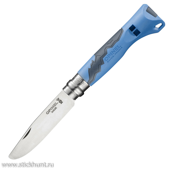 Нож детский Opinel Outdoor Junior №07 со свистком, клинок 7 см, Синий/серый