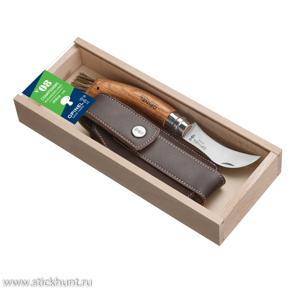 Нож грибной Opinel Nature №08, с кисточкой, клинок 8 см, рукоять - дуб (Футляр + чехол)