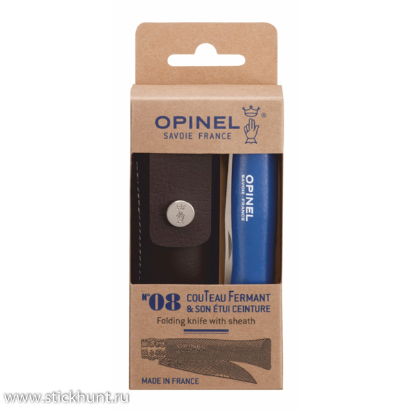 Нож классический Opinel Colored №08 с темляком, клинок 8.5 см, рукоять - граб, Синий