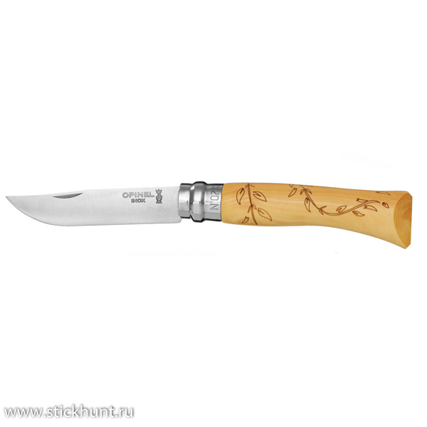 Нож классический Opinel Nature №07, клинок 8 см, рукоять - самшит Листья