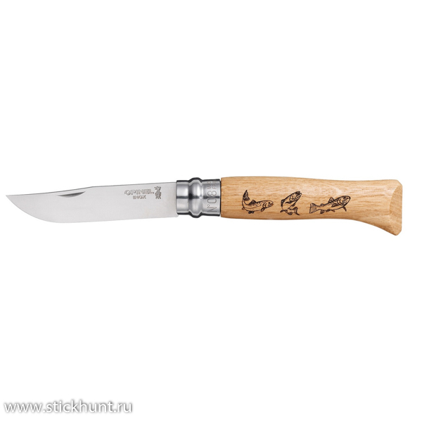 Нож туристический Opinel Animalia №08, клинок 8.5 см, рукоять - дуб, Форель