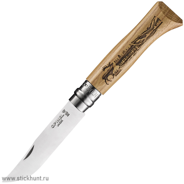 Нож туристический Opinel Animalia №08, клинок 8.5 см, рукоять - дуб, Олень-2