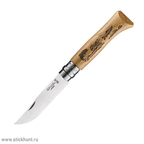 Нож туристический Opinel Animalia №08, клинок 8.5 см, рукоять - дуб, Рыба