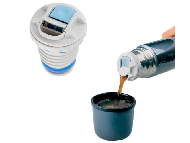 Термос для напитков THERMOS FBB-1000 BC 1L, нержавеющая сталь, клапан, крышка-чашка, Midnight Blue синий "ночное небо"