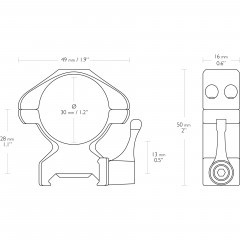 Кольца для прицела Hawke Precision QD (23017) быстросъемные D=30 мм H=13 мм на Weaver | Высокий 2 шт