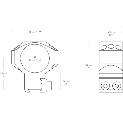 Кольца для прицела Hawke Tactical (24107) D=30 мм H=17 мм на Призму (9-11 мм) 2 шт | Высокий 2 шт