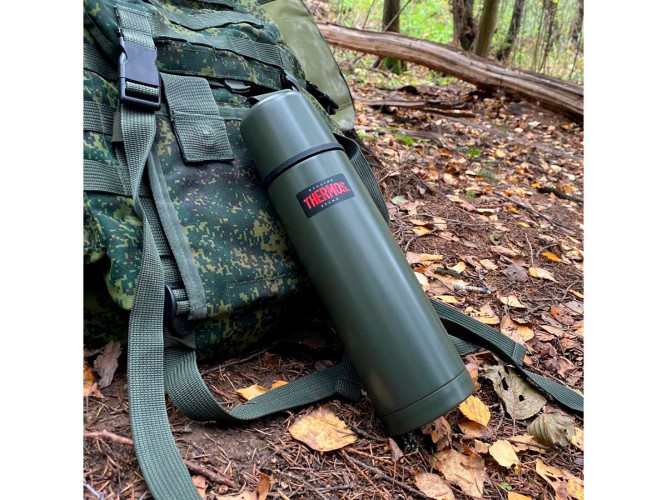 Термос для напитков THERMOS FBB-750 AG 0.75L, нержавеющая сталь, клапан, крышка-чашка, Army Green