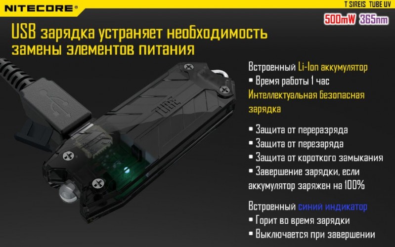 Фонарь-брелок Nitecore TUBEUV 14877 Cвет - UV 365 нм 1.5 м