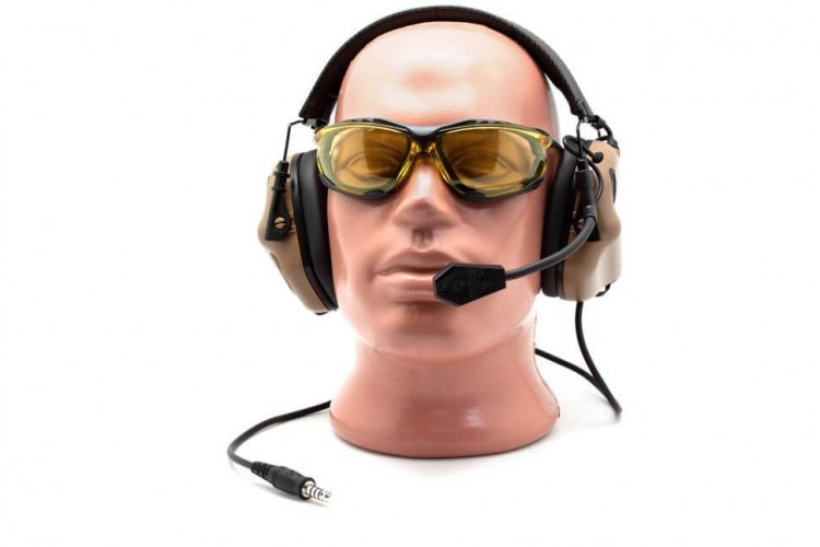 Наушники активные стрелковые Earmor ME5-CO-NOGEL c микрофоном и кабелем для тангенты 22-82 ДБ Койот