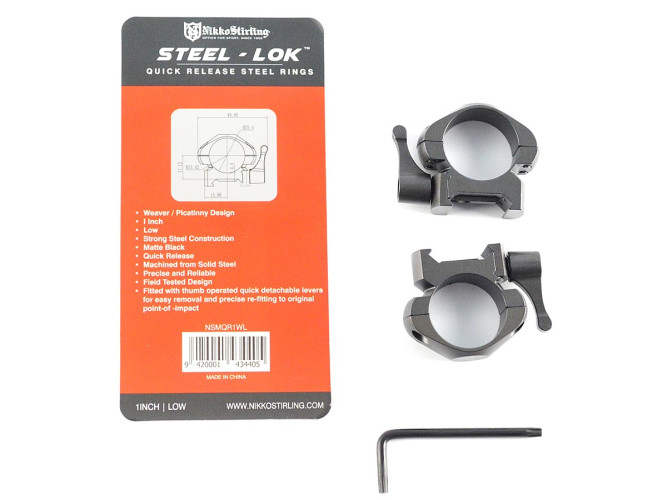 Кольца Nikko Stirling Diamond QR, быстросъемные на Weaver, 25.4мм, низкие, 2 винта, сталь