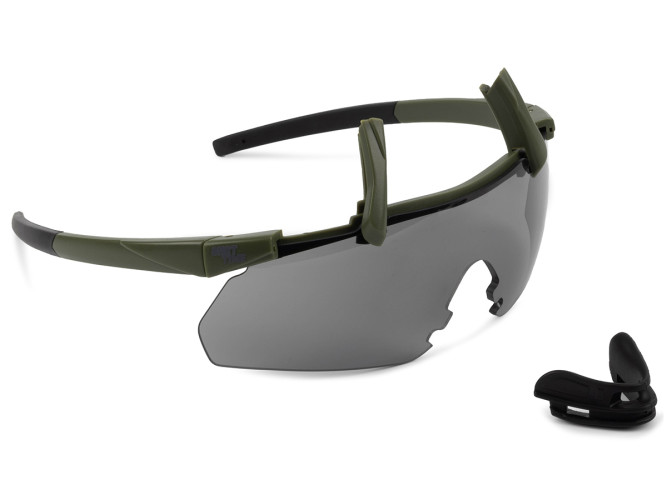 Очки стрелковые ShotTime Caracal защитные зелёные линза серая