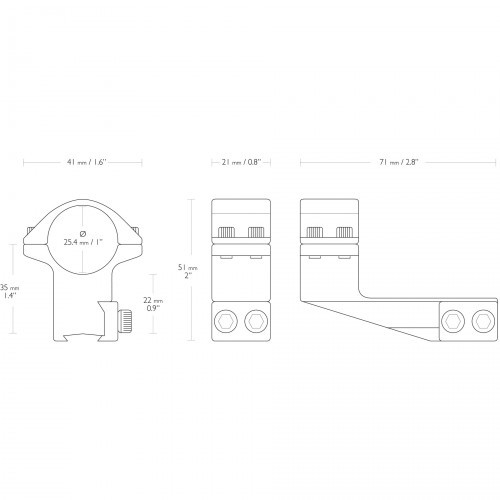Кольца для прицела Hawke Extension (22121) D=25.4 мм H=22 мм V=71 мм на Призму (9-11 мм) | Высокий 2 шт