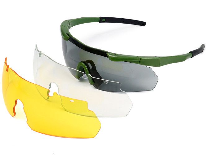 Очки стрелковые ShotTime Lynx KIT, защитные, зелёные, линза: прозрачная, жёлтая, серая, футляр
