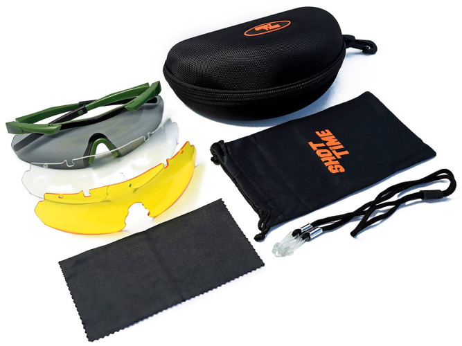 Очки стрелковые ShotTime Lynx KIT, защитные, зелёные, линза: прозрачная, жёлтая, серая, футляр