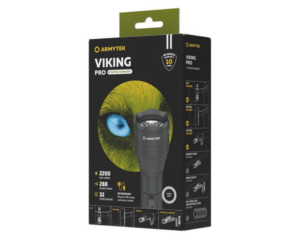 Фонарь тактический Armytek Viking Pro Magnet USB Свет - Холодный | 2200 lm 288 м