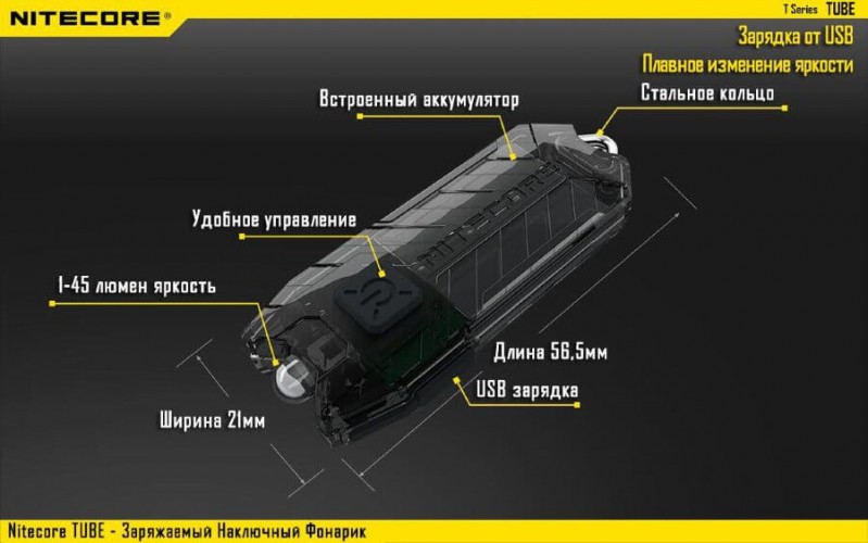Фонарь-брелок Nitecore TUBE 2017 16445 Cвет - Холодный | 45 lm 24 м Синий