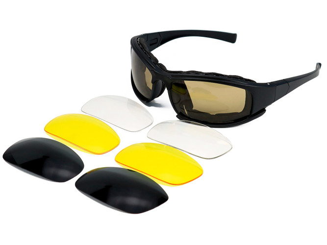 Очки стрелковые ShotTime Panthera KIT, защитные, чёрные, линзы: прозрачные, жёлтые, коричневые, поляризационные, EVA футляр