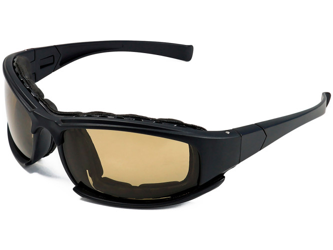 Очки стрелковые ShotTime Panthera KIT, защитные, чёрные, линзы: прозрачные, жёлтые, коричневые, поляризационные, EVA футляр