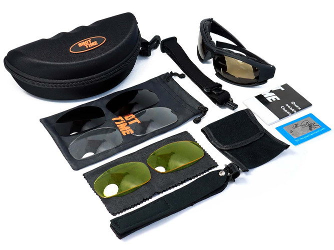 Очки стрелковые ShotTime Panthera KIT, защитные, чёрные, линзы: прозрачные, жёлтые, коричневые, поляризационные, EVA футляр
