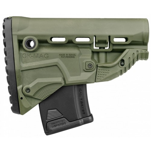 Приклад телескопический Fab Defense GK-MAG с отсеком для магазина Зелёный