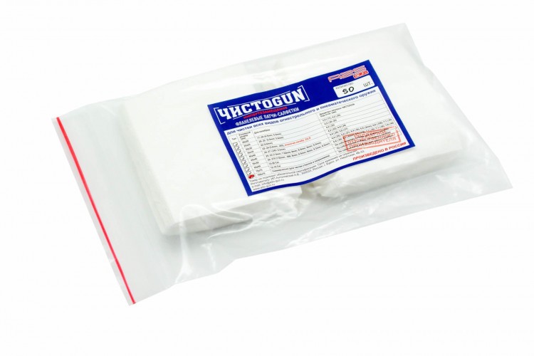 Патч-салфетка фланелевый для чистки оружия ЧИСТОGUN 100x75-50 100х75 мм Белый 50 шт
