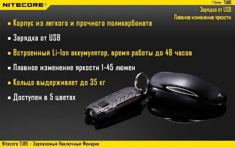 Фонарь-брелок Nitecore TUBE 2017 16446 Cвет - Холодный | 45 lm 24 м Красный