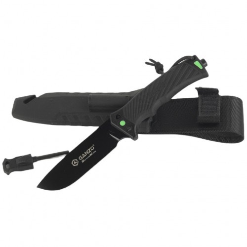 Нож фиксированный Ganzo G8012V2-BK Клинок 11.3 см c паракордом Чёрный
