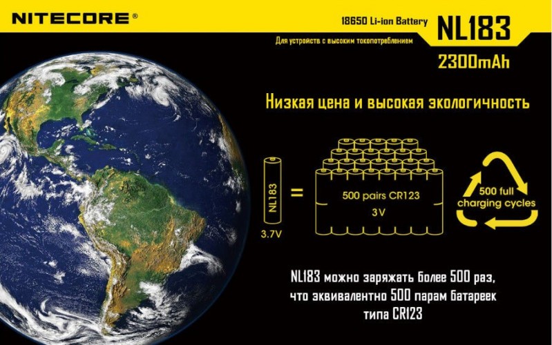 Аккумулятор Nitecore NL1823 Тип 1x18650 3.7V 2300 мАч с защитой