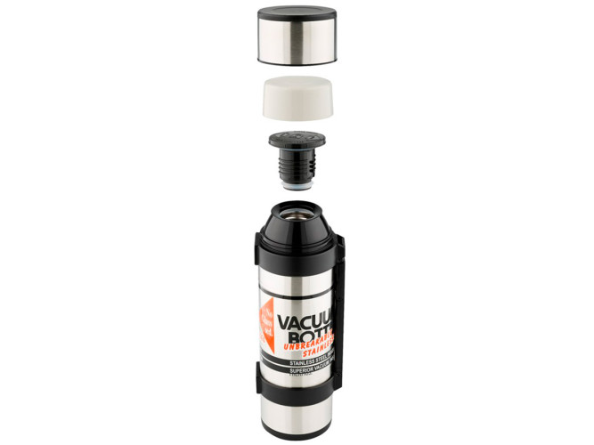 Термос для напитков THERMOS NCB-1200 Rocket Bottle 1.2L, доп. чашка, складная ручка, съёмный ремень, стальной/чёрный