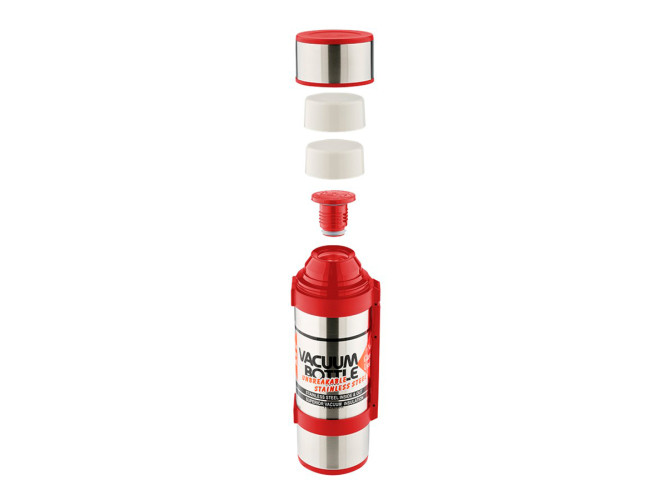 Термос для напитков THERMOS NCB-1800 Red Rocket Bottle 1.8L, доп. чашка, складная ручка, съёмный ремень,стальной/красный