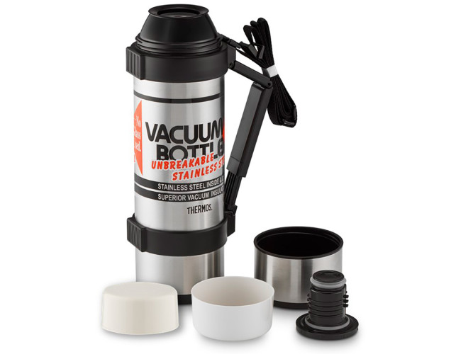 Термос для напитков THERMOS NCB-1800 Rocket Bottle 1.8L, доп. чашка, складная ручка, съёмный ремень, стальной/чёрный