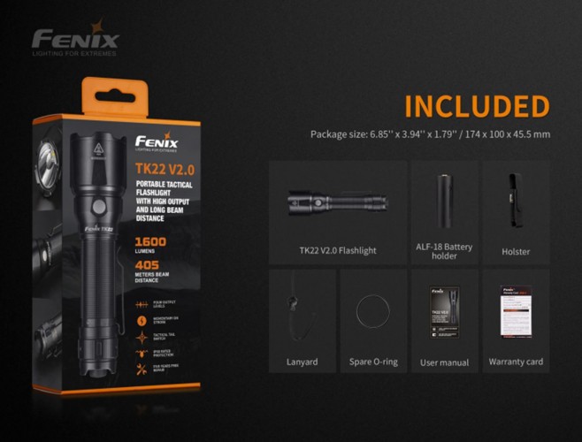 Фонарь тактический Fenix TK22 V2 Свет - Белый (Холодный) 1600 lm 405 м