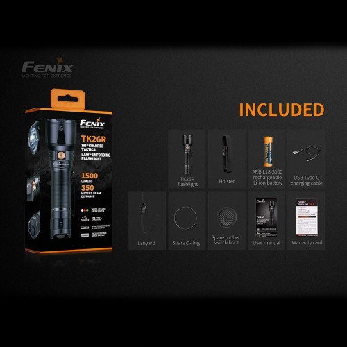 Фонарь тактический Fenix TK26R Свет - Белый / Красный / Зеленый 1500 lm 350 м