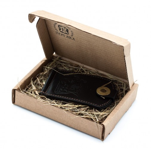 Купюродержатель Пергама Лось из натуральной кожи Чёрный