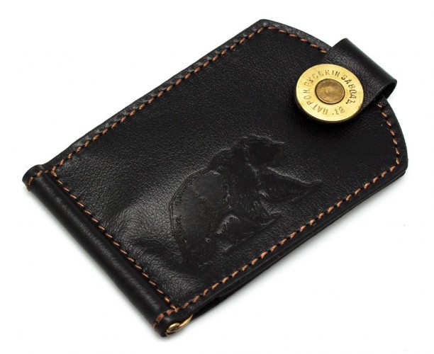 Купюродержатель Пергама Медведь из натуральной кожи черный