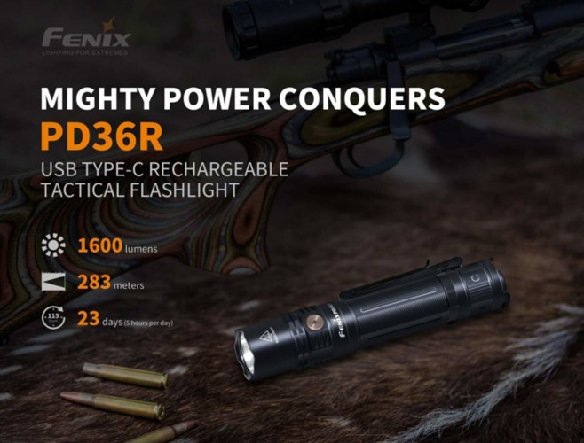 Фонарь повседневный Fenix PD36R Свет - Белый (Холодный) 1600 lm 283 м