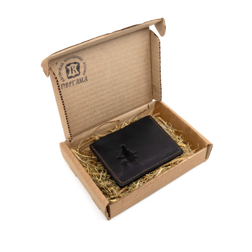Картхолдер для карт Пергама Охотник и собака из натуральной кожи Чёрный