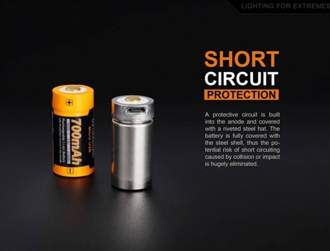 Аккумулятор Fenix ARB-L16UP Тип 16340 (RCR123) 3.7V 700 мАч с защитой и Micro-USB