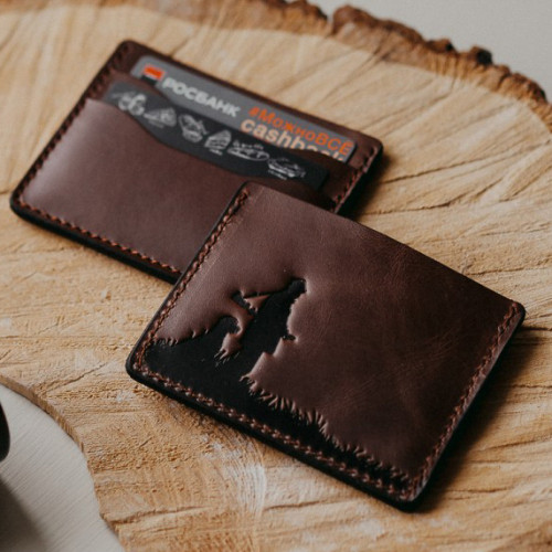Картхолдер для карт Пергама Охотник и собака из натуральной кожи Коричневый