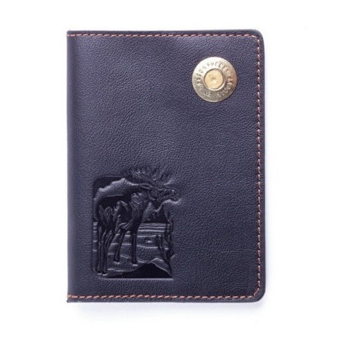 Обложка для паспорта Пергама Лось из натуральной кожи Черный