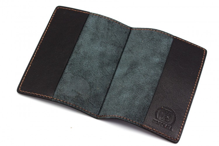 Обложка для паспорта Пергама Медведь из натуральной кожи Чёрный