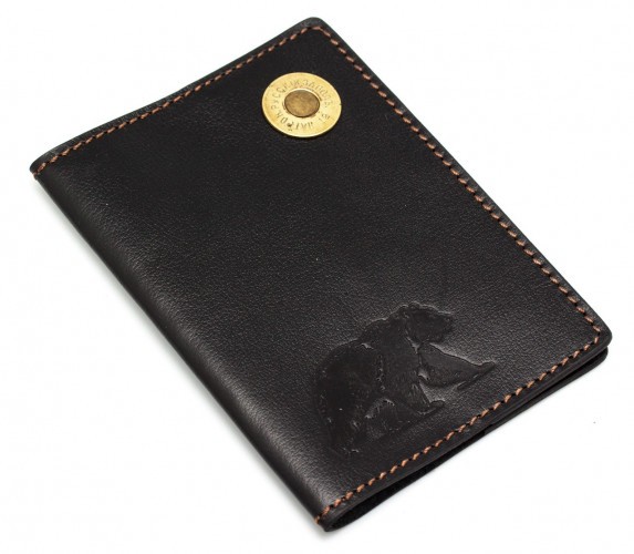 Обложка для паспорта Пергама Медведь из натуральной кожи Чёрный