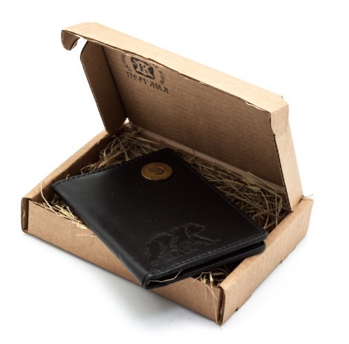 Обложка для паспорта Пергама Медведь из натуральной кожи Чёрный