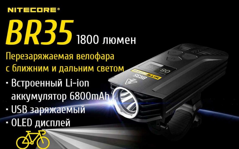 Фонарь-велофара Nitecore BR35 17189 Свет - Холодный | 1800 lm 176 м