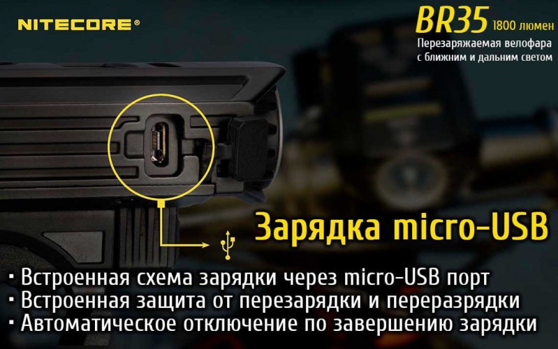 Фонарь-велофара Nitecore BR35 17189 Свет - Холодный | 1800 lm 176 м